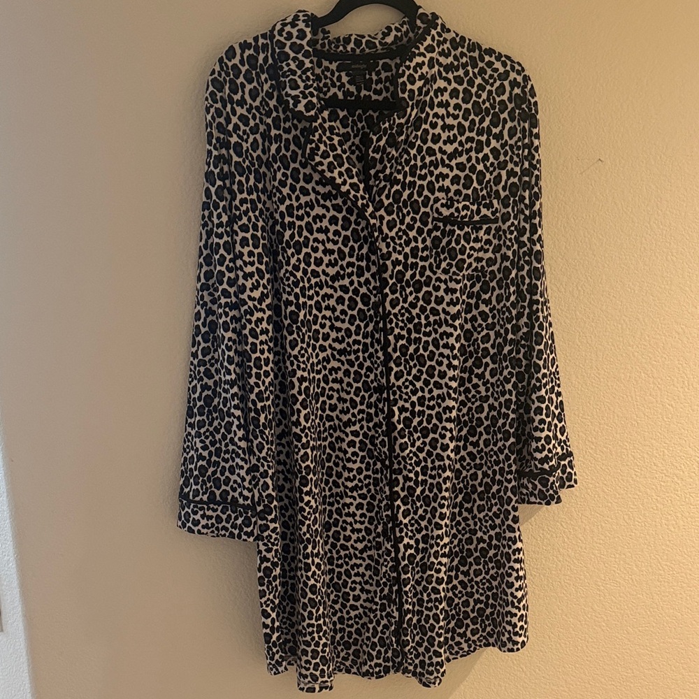 Leopard Print Button-Down Blouse - Black and Cream